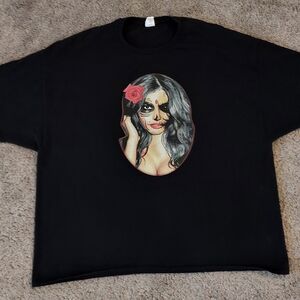 Hanes Black Tee with Sugar Skull Girl Design